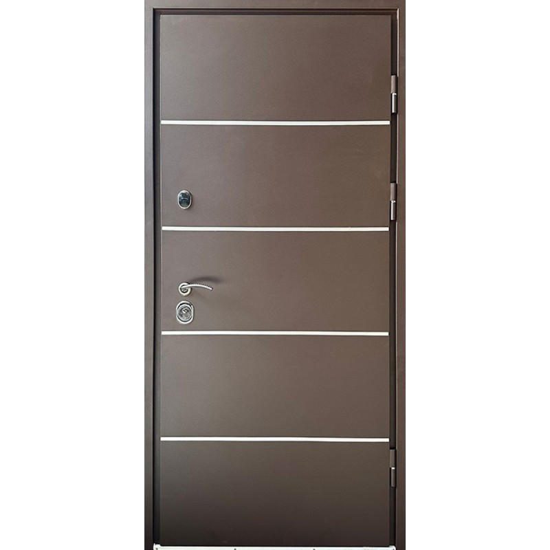 Двери входные Стрит Браун (Комфорт) Redfort коричневая структура + молдинги / темный орех ПВХ-80