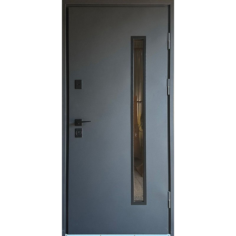 Двери входные Стрит Грей Люкс со стеклом Redfort графит структура / графит матовый