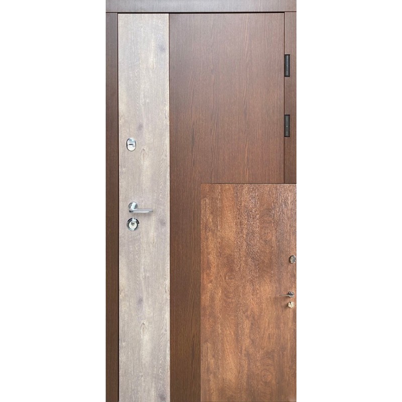 Двери входные Соната (Акцент) Redfort дуб бронзовый + дуб пепельный (сублимация) / срез дерева коньячный