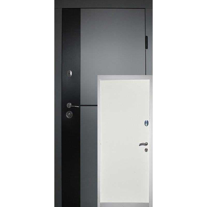 Двери входные Марсель (Композит) Redfort серый + черный композит / белое дерево