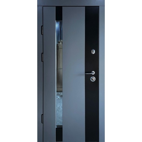 Вхідні двері Марсель зі склом (Композит) Redfort антрацит + чорна вставка / біле дерево