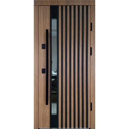 Вхідні двері Ніца (Композит) Redfort коричневі + рейки / біле дерево