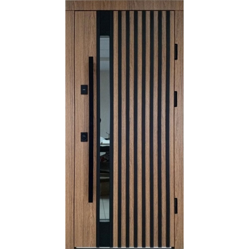 Двери входные Ницца (Композит) Redfort коричневые + рейки / белое дерево