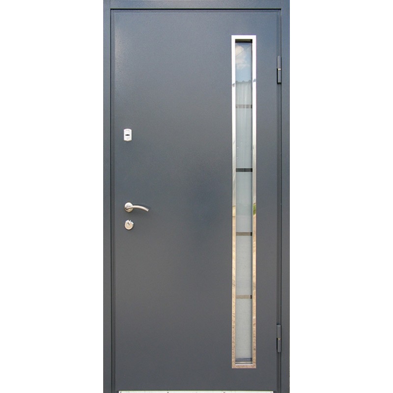 Двері вхідні Метал/МДФ зі склом Redfort сірий (RAL 7024)/антрацит